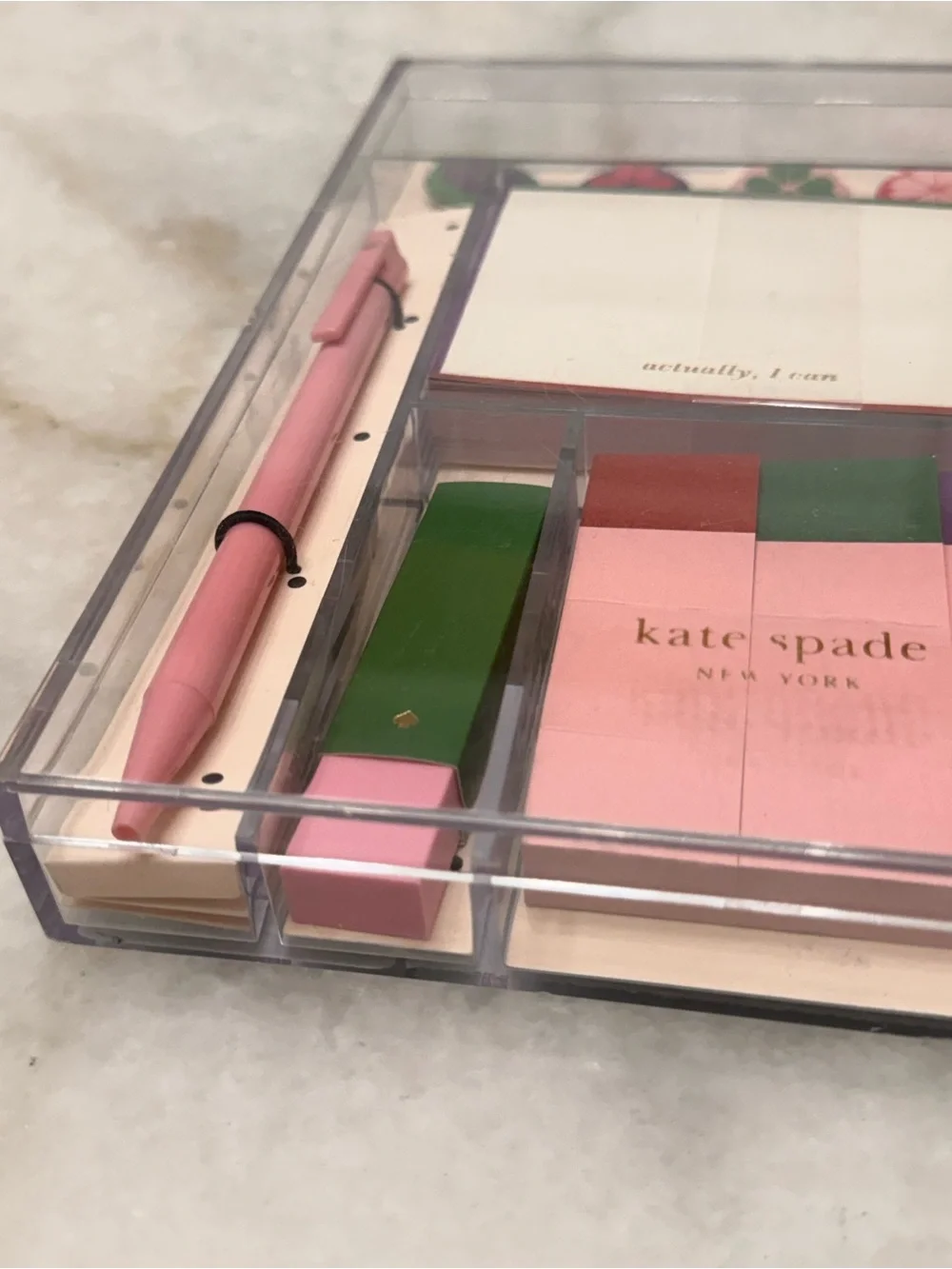 Kate Spade Color Block Tackle Box Case Stationery Set NotePad Ruler Pen Eraser